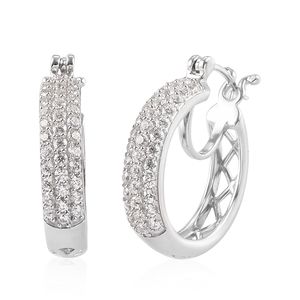 NWT SWAROVSKI ®️ CUBIC ZIRCONIA INSIDE OUT PLATINUM OVER STERLING SILVER HOOPS